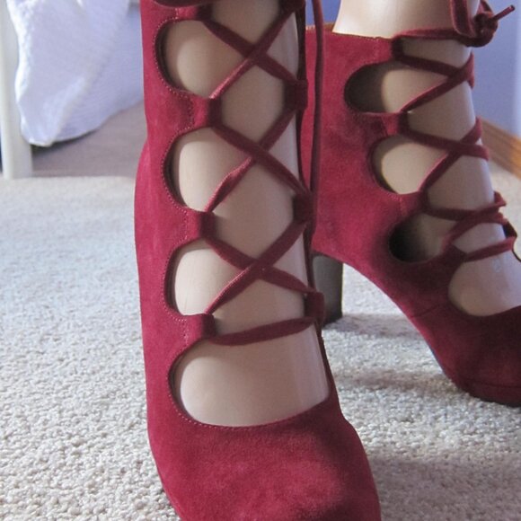 NEW CHIE MIHARA JANET Burgundy Suede Laceup Mid Calf Boots Spain IT 40 - Picture 2 of 8